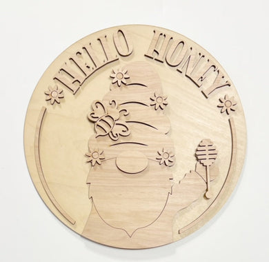 Hello Honey Honey Bee Gnome Round Doorhanger