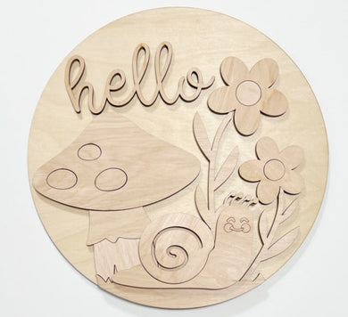 Hello Mushroom, Snail and Flowers Round Doorhanger