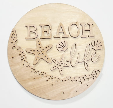 Beach Life Wave Sand Seashells Round Doorhanger