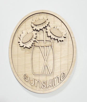 Sunshine Sunflowers in Mason Jar Oval Doorhanger