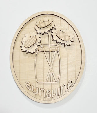 Sunshine Sunflowers in Mason Jar Oval Doorhanger