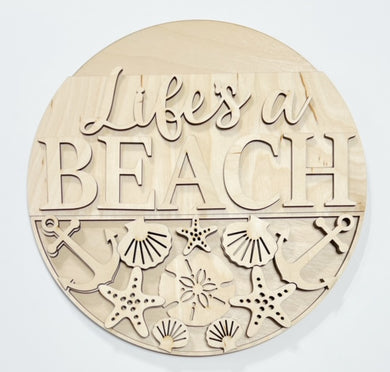Life's A Beach Anchor Seashells Round Doorhanger