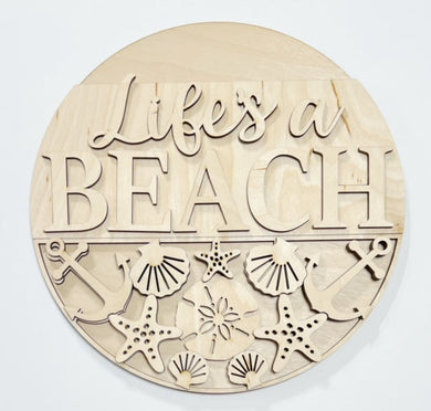 Life's A Beach Anchor Seashells Round Doorhanger