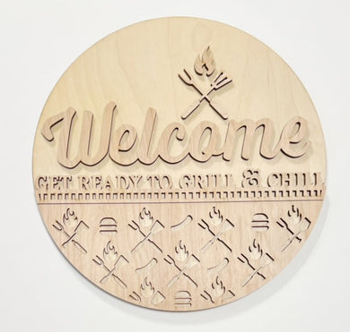 Welcome Get Ready To Grill & Chill Summer Round Doorhanger