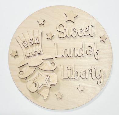 Sweet Land of Liberty USA Gnome Stars & Stripes Round Doorhanger