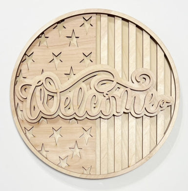 Welcome Stars and Stripes Patriotic 4th of July Round Doorhanger
