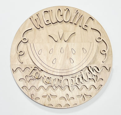 Welcome To Our Patch Watermelon Seeds Swirls Round Doorhanger