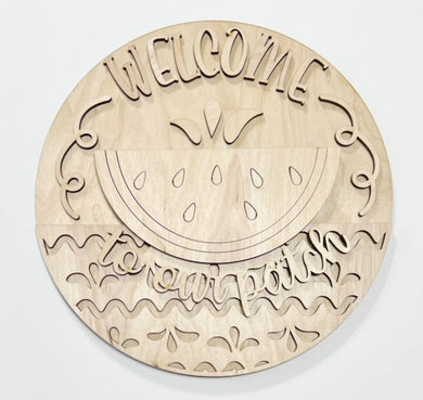 Welcome To Our Patch Watermelon Seeds Swirls Round Doorhanger