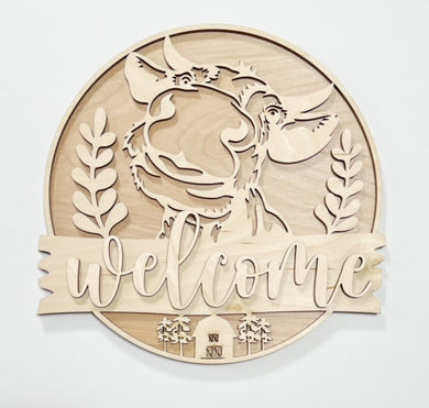 Welcome Banner Cow With Barn & Trees Round Doorhanger