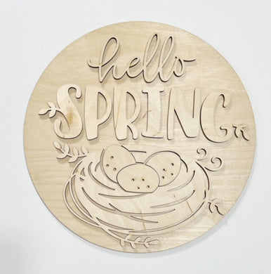 Hello Spring Birds Nest Eggs Round Doorhanger