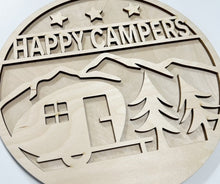 Happy Campers Mountains Camper & Trees Round Doorhanger