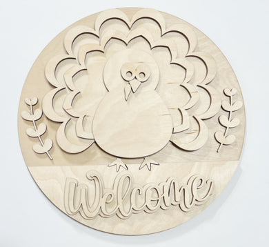 Welcome Turkey Gobble Thanksgiving Round Doorhanger