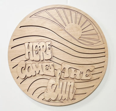 Here Comes The Sun Retro Waves Sunshine Round Doorhanger