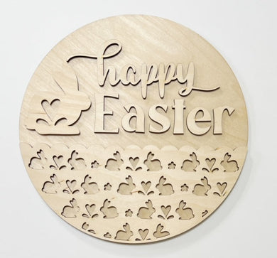 Happy Easter Bunny Half Circle Hearts Round Doorhanger