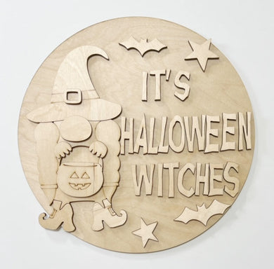 It's Halloween Witches Bats Jack-O-Lantern Round Doorhanger