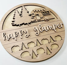 Happy Glamper Camper Pine Trees Round Doorhanger