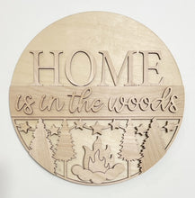 Home Is In The Woods Campfire Pine Trees Round Doorhanger