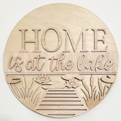 Home Is At The Lake Dock Waterlilies Round Doorhanger