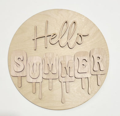 Hello Summer Dripping Popsicles Round Doorhanger