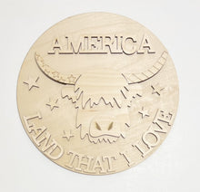 America Land That I Love Highland Cow 4th of July Round Doorhanger