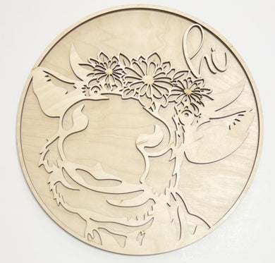 Hi Daisy Flower Headband Cow Round Doorhanger