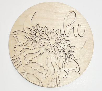 Highland Cow Daisy Flowers Hi Round Doorhanger