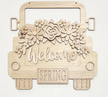 Welcome Spring Truck Bed With Flowers Doorhanger