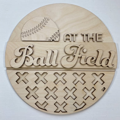 At The Ball Field Round Doorhanger