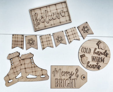 Merry & Bright Plaid Skates Tiered Tray Set