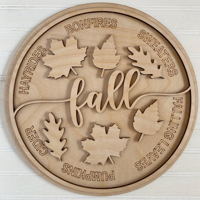 Fall Leaves Hayrides Bonfires Sweaters Cider Pumpkins Round Doorhanger