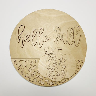 Hello Fall Pumpkin Leopard Design Round Doorhanger