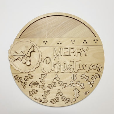 Merry Christmas Holly Round Doorhanger