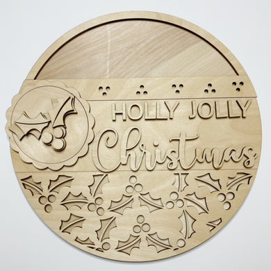 Holly Jolly Christmas Holly Round Doorhanger