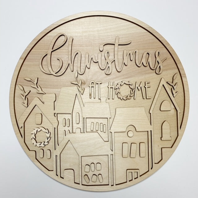 Christmas At Home Houses & Wreath Round Doorhanger