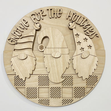 Gnome For the Holidays Buffalo Check Round Doorhanger