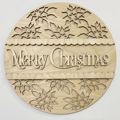 Merry Christmas Poinsettia Scallop Trim Round Doorhanger