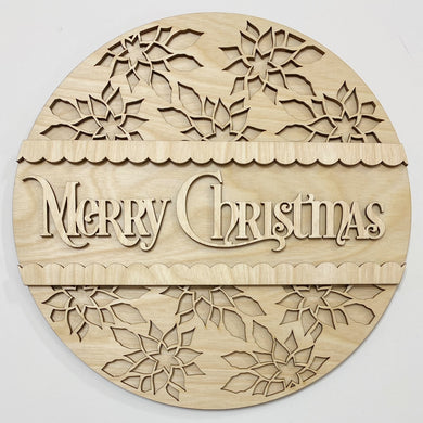 Merry Christmas Poinsettia Scallop Trim Round Doorhanger