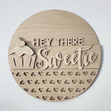 Hey There Sweetie Cupcake Hearts Valentine's Day Round Doorhanger