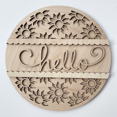 Hello Sunflower Scalloped Trim Round Doorhanger