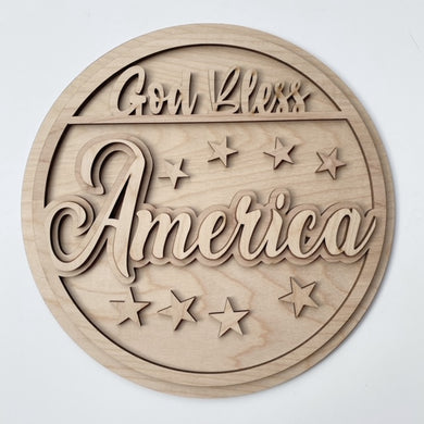 God Bless America Layered Stars Round Doorhanger