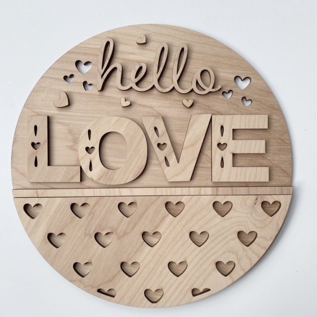Hello Love Heart Cutouts Valentine's Day Round Doorhanger
