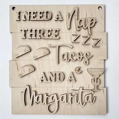 I Need a Nap Three Tacos and a Margarita Rectangle Doorhanger / Sign