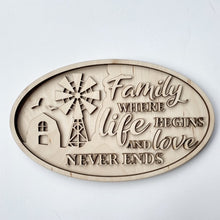 Family Where Life Begins and Love Never Ends Barn Windmill Oval Doorhanger / Sign