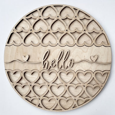 Hello Multi Hearts Valentine's Day Round Doorhanger