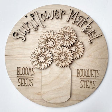 Sunflower Market Mason Jar Bouquet Round Doorhanger