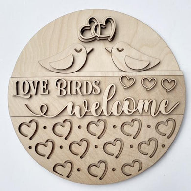 Love Birds Welcome Hearts Valentine's Day Round Doorhanger