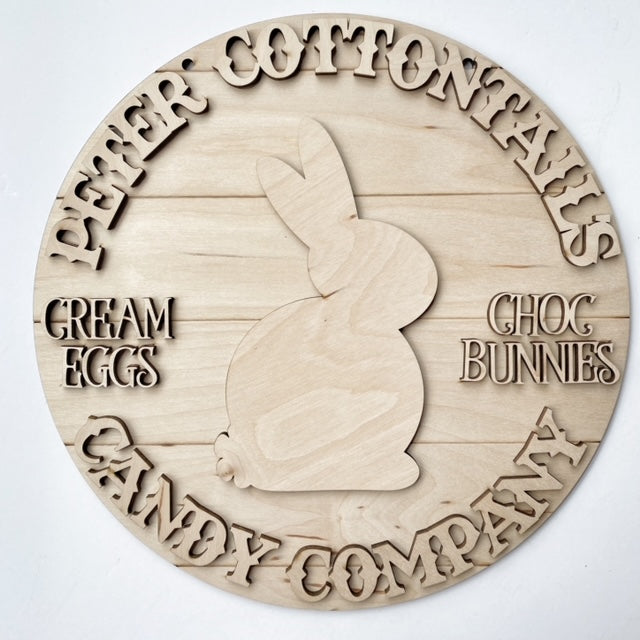 Peter Cottontails Candy Company Cream Eggs Chocolate Bunnies Easter Round Doorhanger