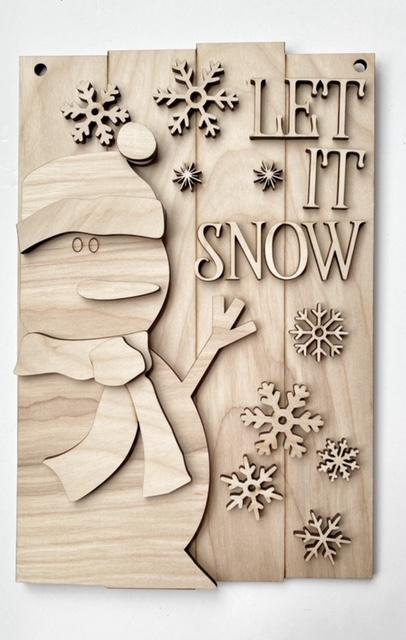 Let It Snow Snowman Snowflake Winter Rectangle Doorhanger / Sign