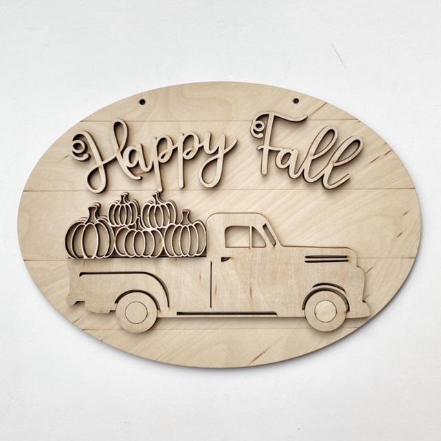 Happy Fall Vintage Truck with Pumpkins Oval Doorhanger / Sign