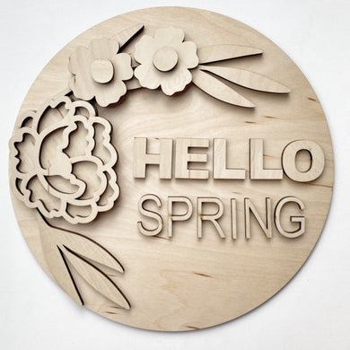 Hello Spring Floral Round Doorhanger